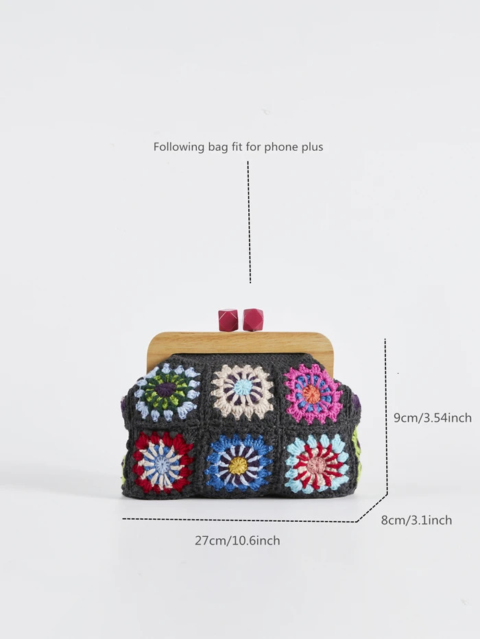 Crochet clutch granny square Gran handbag women clasp purse woven Jacquard bag 250617