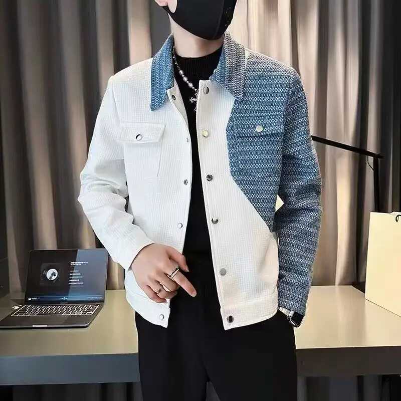 Trendy Mens Jacket Coat Slim Loose Fit Spring Autumn Casual Long Sleeve Flip Collar Color Contrast Spliced Design YouthXJ250621