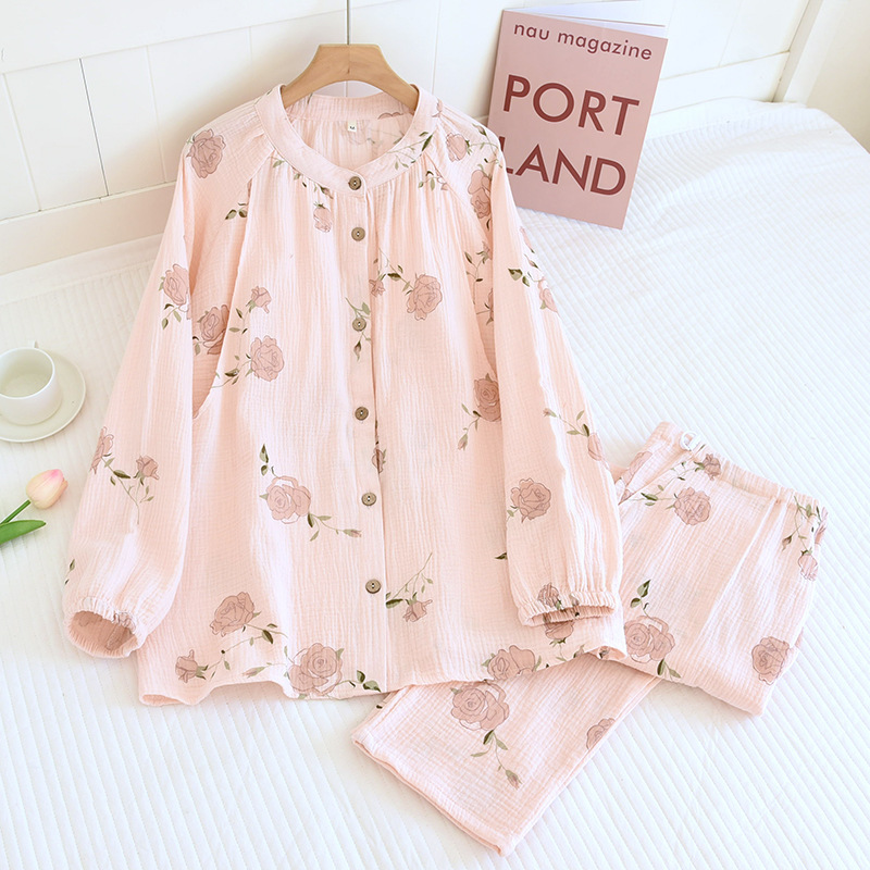 B934-Summer thin cotton gauze with chest pad confinement clothes pajamas