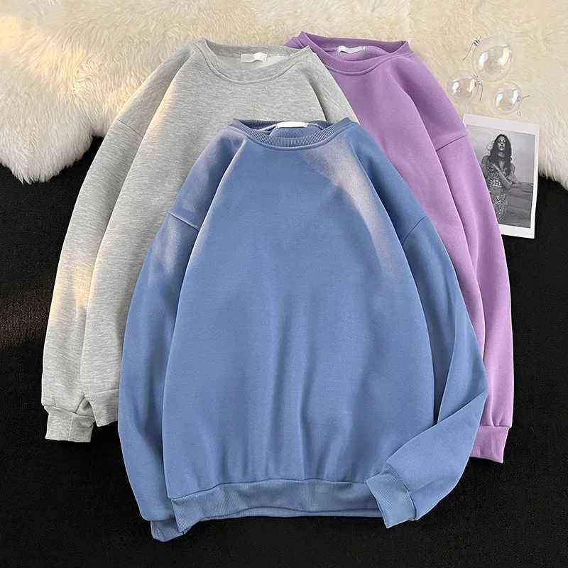 Warm Fleece Lined Long Sleeve Round Neck Base Shirt for Men Casual Versatile Solid Color Sweatshirt Top Candy Color Options XJ250621