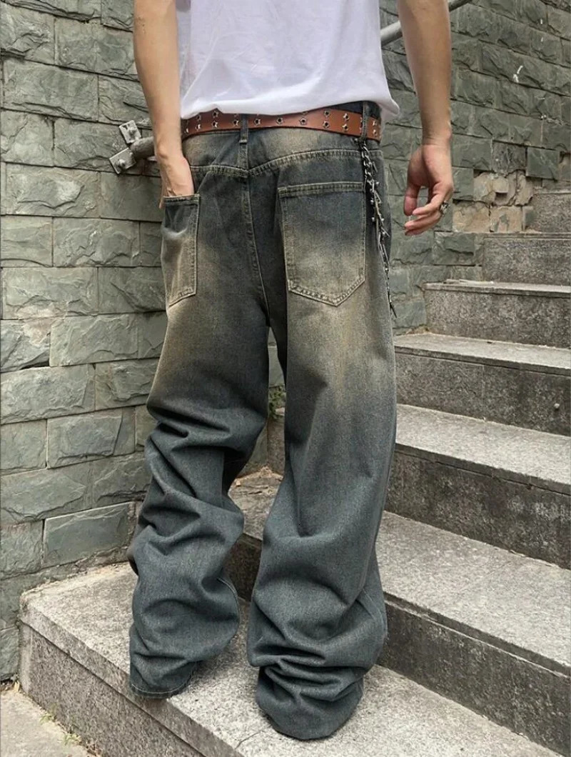 2025 Mens Baggy Denim Pants Wide Leg High Waist Belt Casual Trousers Loose Plus Size Stylish Streetwear Mens Streetwear 250617