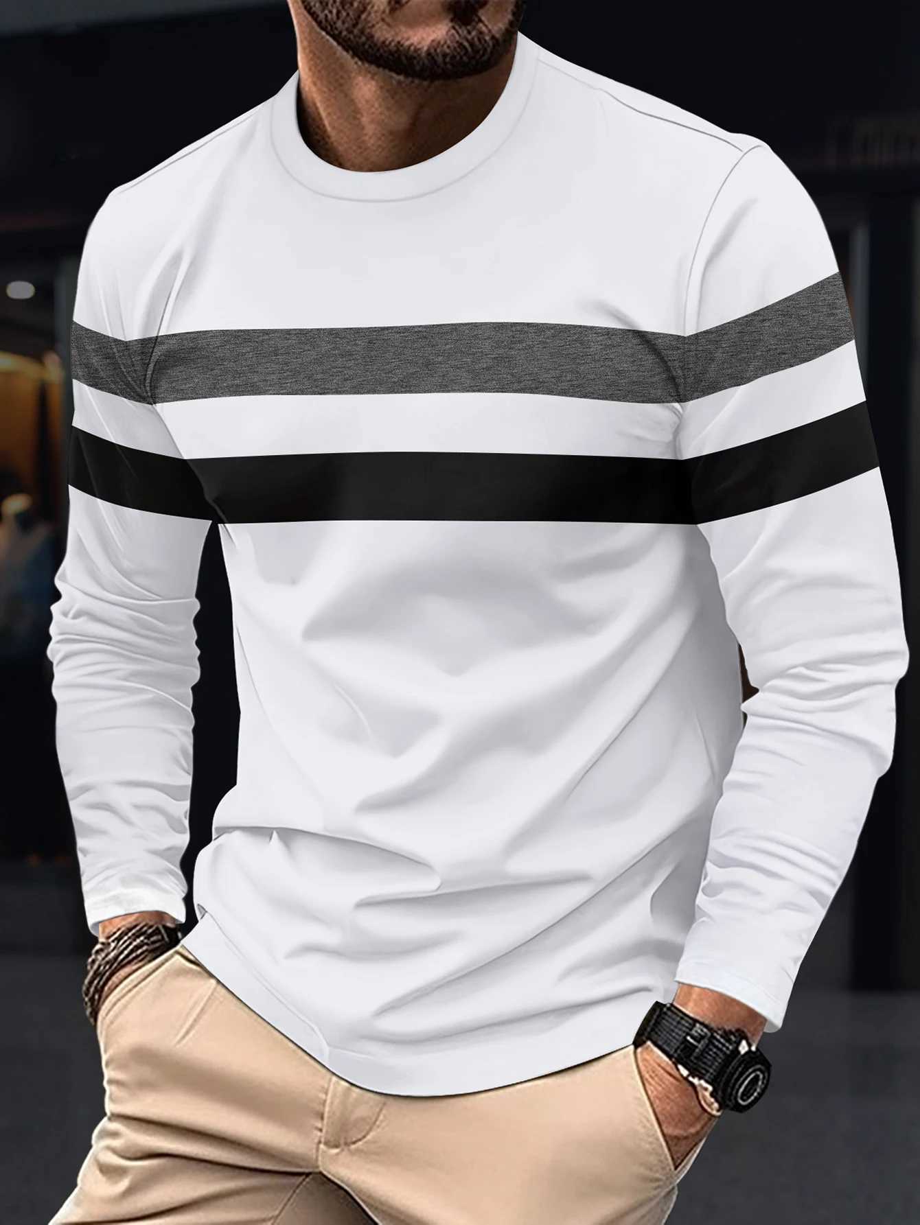 Spring Autumn Winter Mens Round Neck Long Sleeves T-shirt Casual Fashion Breathable Apparel Pullover Thermal Tops Streetwear XJ250621
