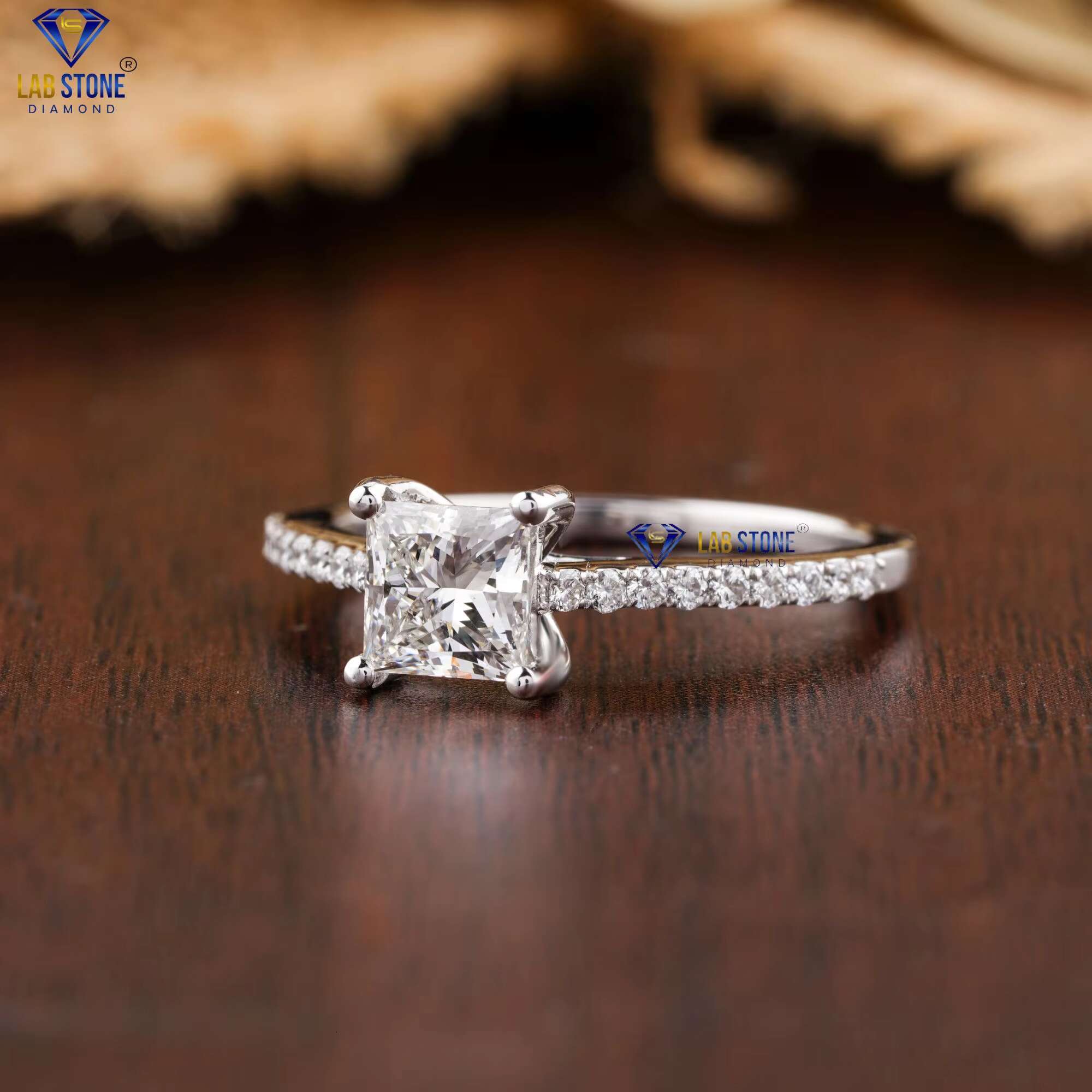 1.21 TDW Princess Round Brilliant Cut Diamond Ring 18k White Gold |Pave Setting |Cvd/Hpht Diamond Lab Stone