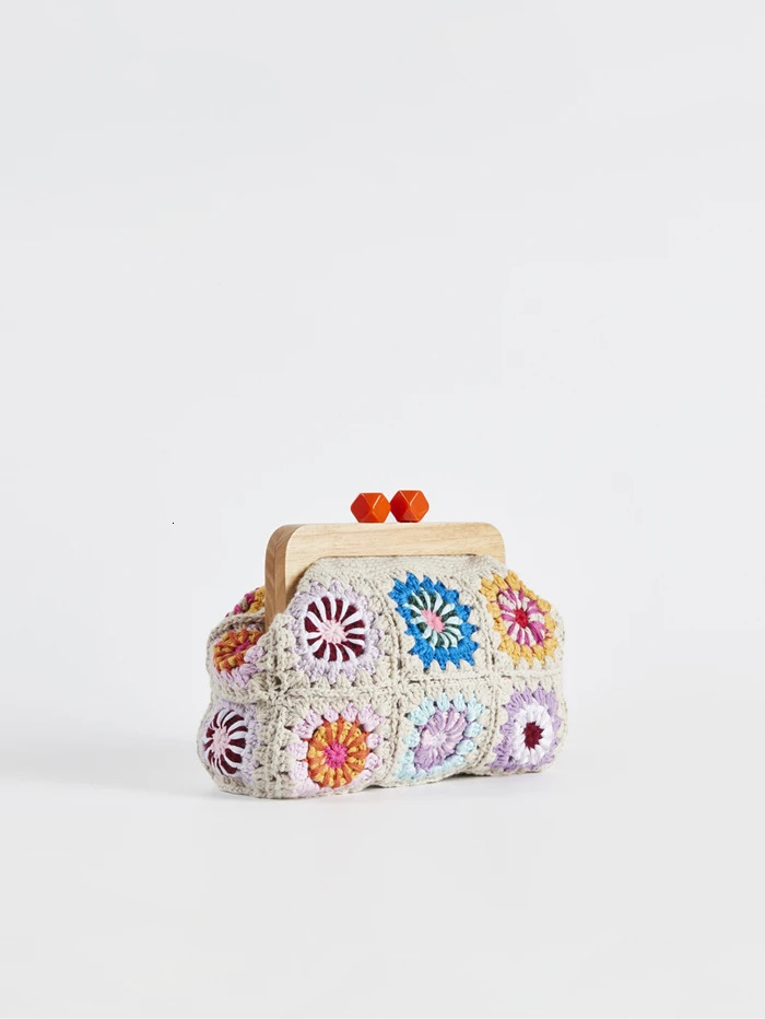 Crochet clutch granny square Gran handbag women clasp purse woven Jacquard bag 250617