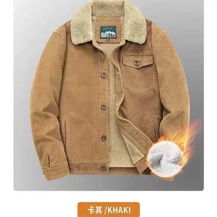Corduroy Jacket Men Winter Thick Warm Parkas Coats Male Casual Multiple pockets Oversized Fleece Jackets Mens Solid Clothing XJ250621