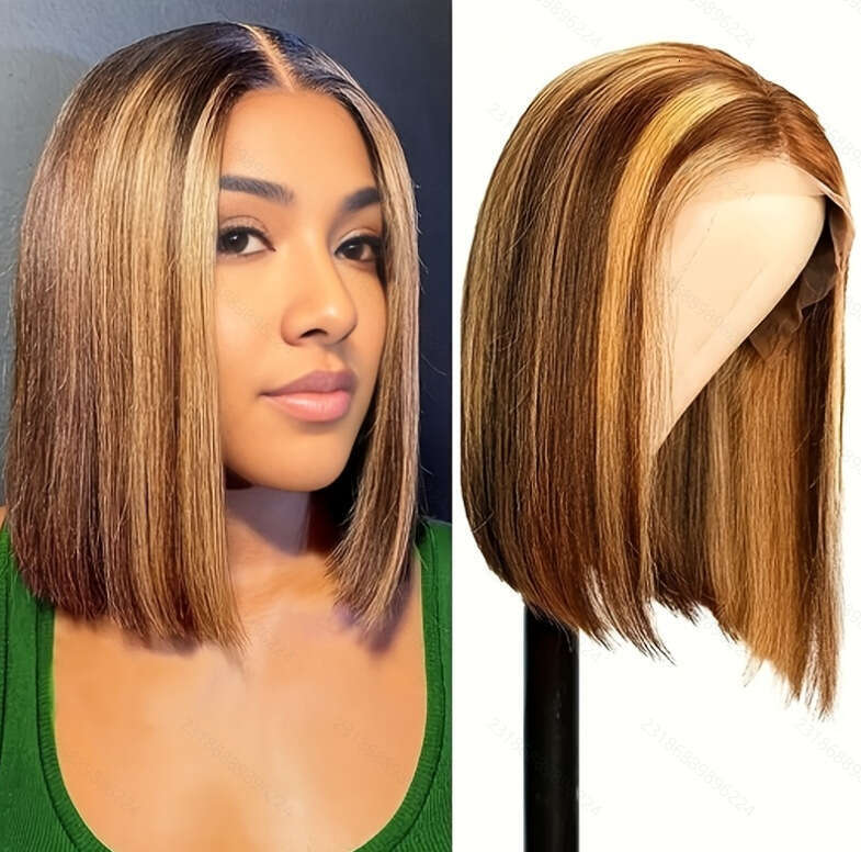 Black Short Straight For Women, Middle Part Bobo High-Temperature Fiber Synthetic Hair, Lace Front Wig