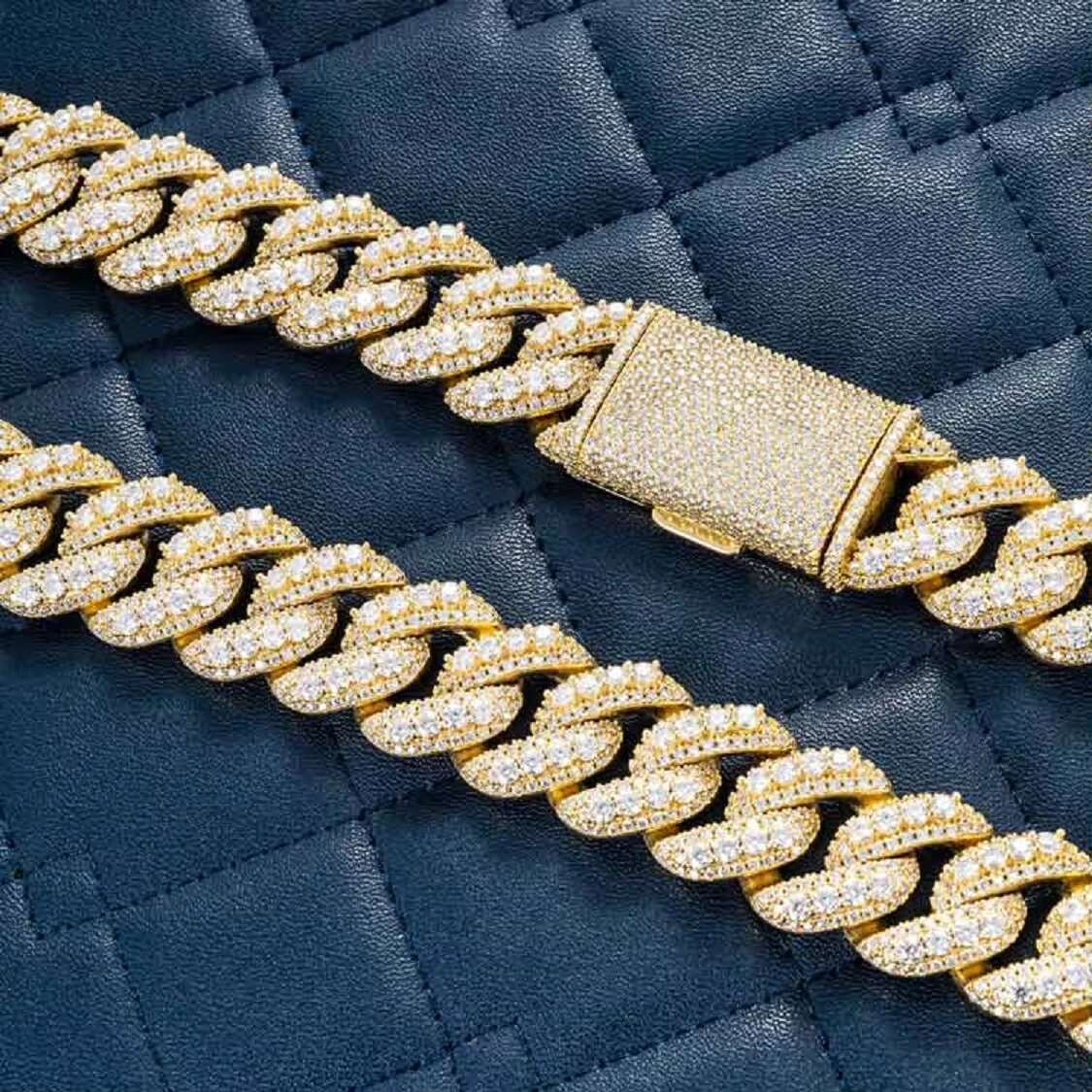 Gold plated 925 sterling silver cuban chain with high quality moissanite diamonds iced out heavy bling bust down jewelry design