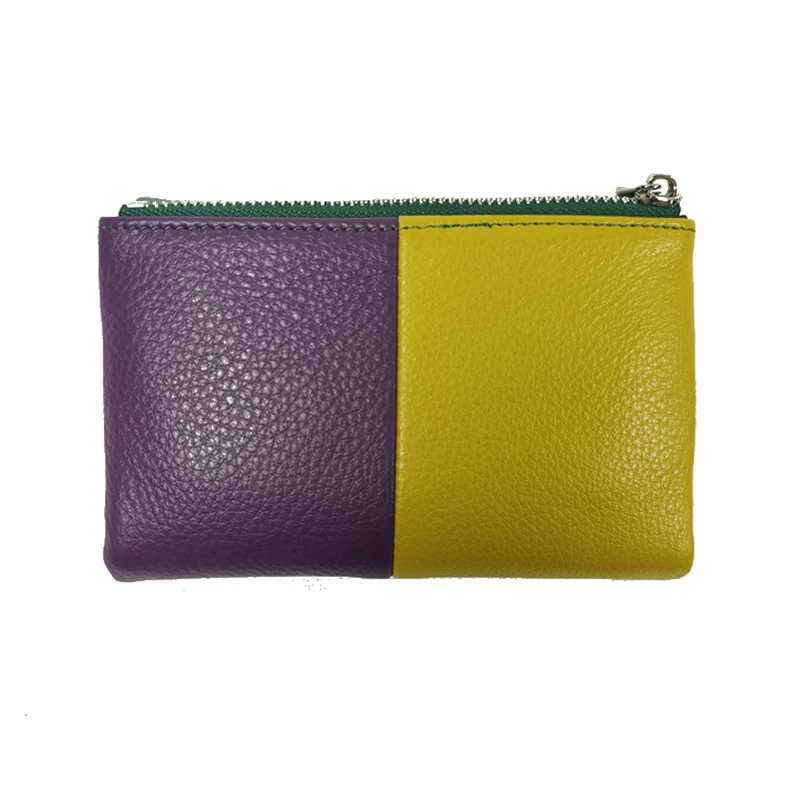Coin Purse Soft Genuine Cow Leather Tri Fold Short Small Wallet Women Patchwork Magnetic Button Card Holder Organizer Wallets Z250621