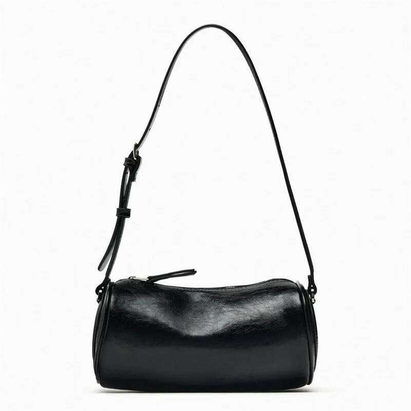 Barrel-Shaped And Handbags Mini PU Leather Shoulder Bag Fashion Black Crossbody Bags For Woman Soft Phone Purses
