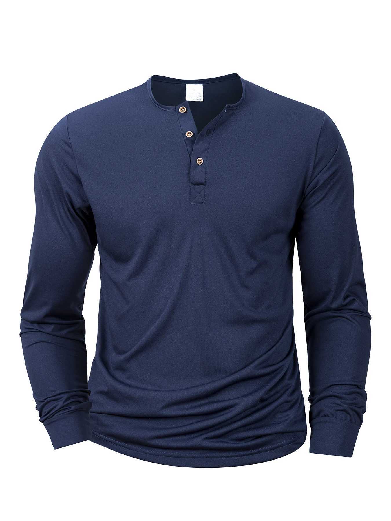 Mens Long Sleeve Henley Neck T-shirt Slim Fit Base Shirt Fitness Tops Tees Button Neck Casual Cozy T-shirt Z250621