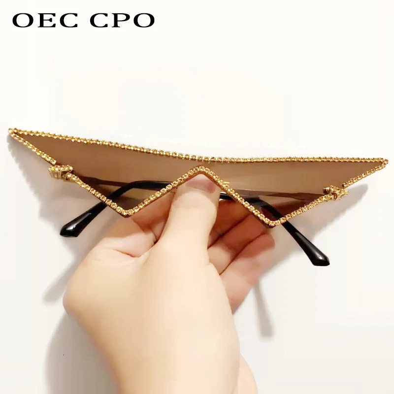 Diamonds Fashion Sunglasse Women Rimless One Piece Sun Glasses Female Rhinestone Goggle Punk Triangle Eyewear UV400 250617