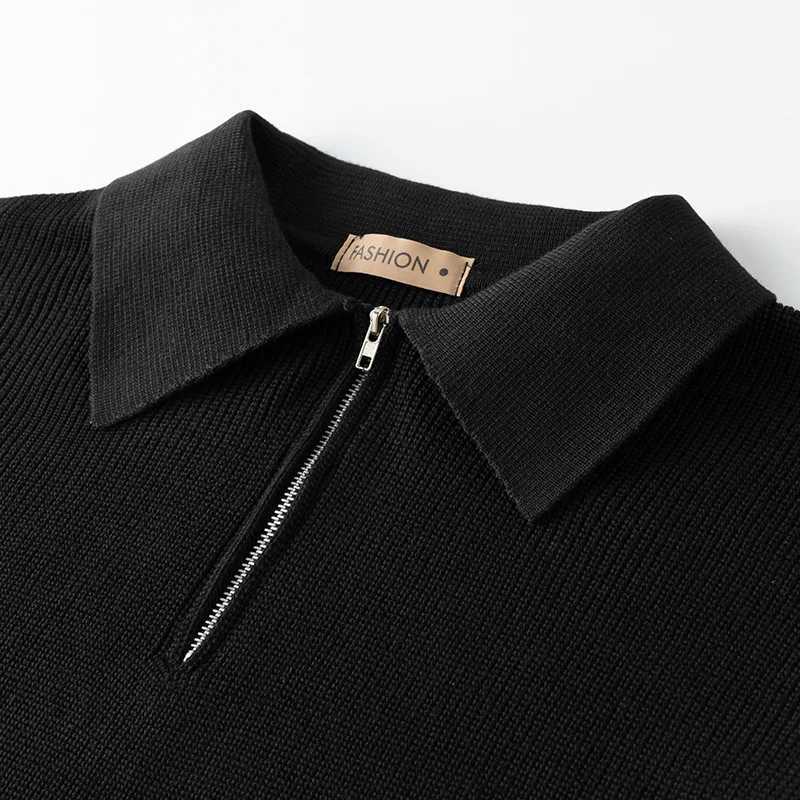 Spring Autumn Mens Turn-Down Collar Pullovers Long Sleeve Knitted Sweater Half Zipper Solid Casual Pullovers Man Loose Knitwear Z250621