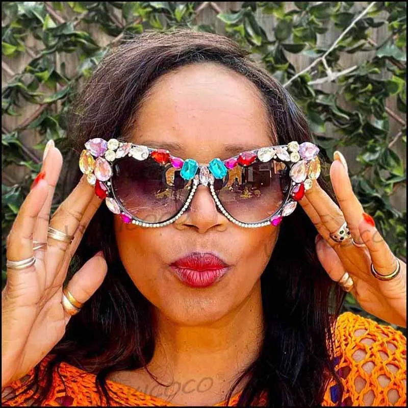 Oversize Cat Eye Diamond Sunglasse Crystal Sexy Sun Glasses For Ladies Gorgeous Eyeglasses Feminino 250617