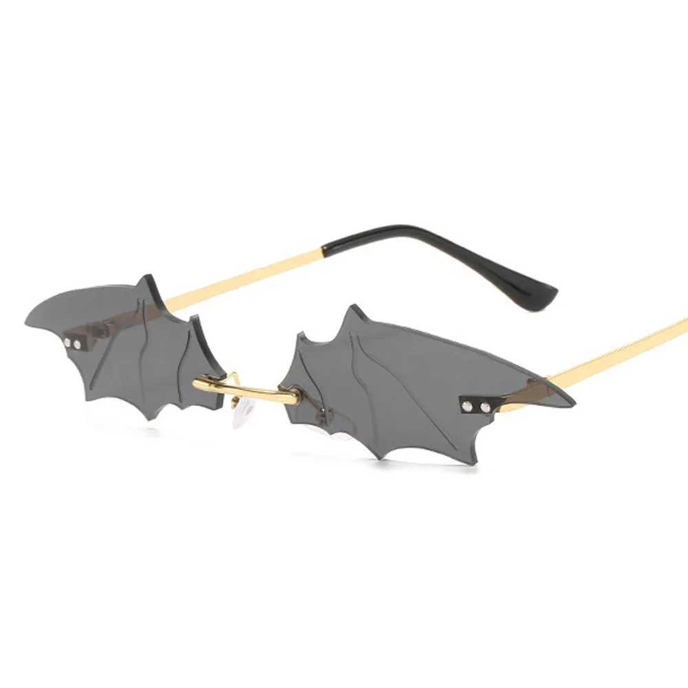 Fashion Rimless Men Sunglasses Women Trendy Bat Shaped Sun Glasses Female Male Vintage Black Mirror Shades Metal Oculos De Sol W250621