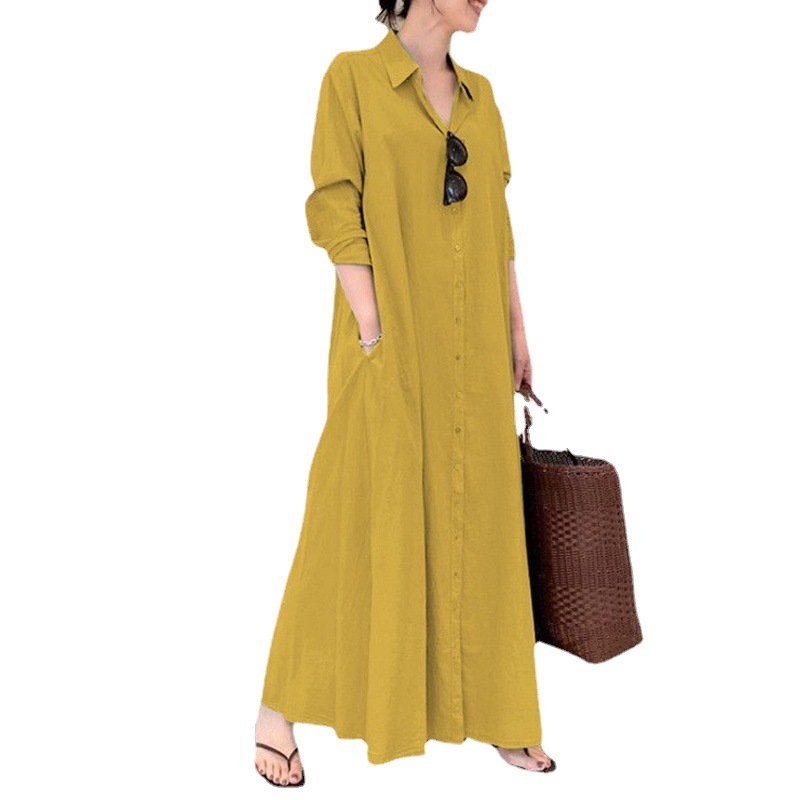 L620Large size women's new Muslim spring and autumn long sleeve simple loose casual long Japanese and Korean shirt dress