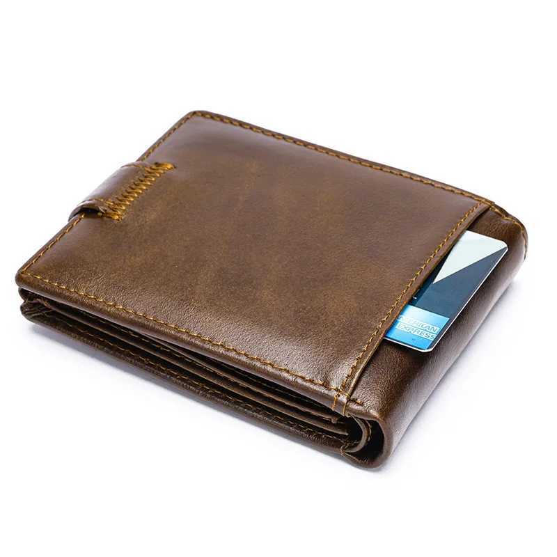 Top Hasp Leather Mens Wallet with Coin Pocket First Layer Cowhide Leather Z250621