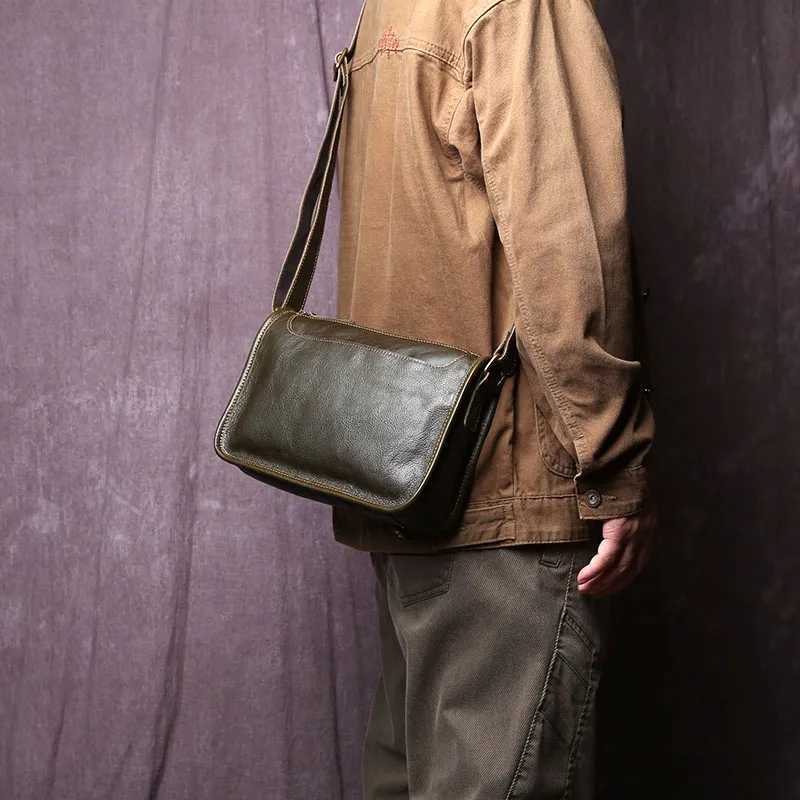 Handmade Genuine Leather Shoulder Backpack Mens Original First Layer Cowhide Plain Color Casual Fashion Messenger Bag Z250621