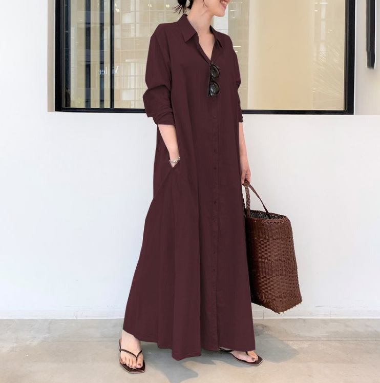 L620Large size women's new Muslim spring and autumn long sleeve simple loose casual long Japanese and Korean shirt dress