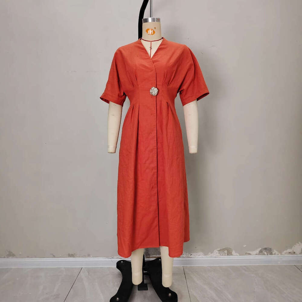 Long Dress New Women S Fashion Long French V Neck Front Button Loose Short Sleeve Split Shirt Dress Sexy Long Skirt