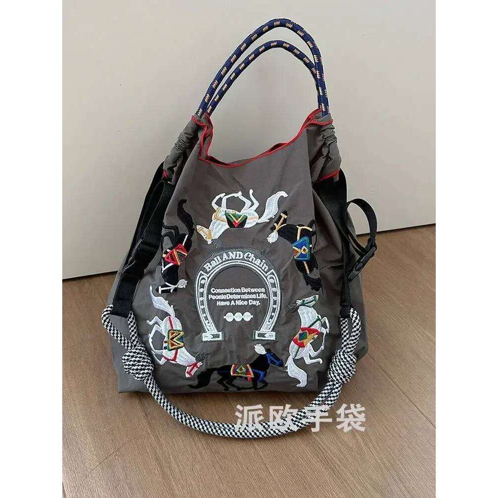 2025 New Ball Chain Shopping Nylon Embroidered Canvas Reusable Package Women Tote Tophandle Shoulder Crossbody Bag