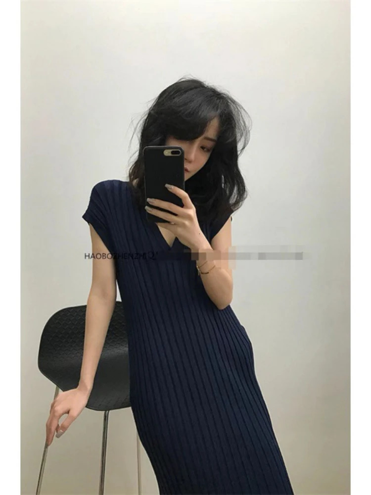 OCEANLOVE V Neck Solid Knitting Women Dresses Korean Fashion Chic Sleeveless Loose Vestidos Spring Summer Robe Femme 250617