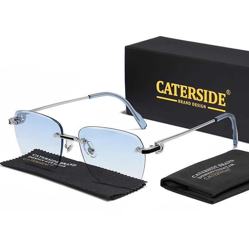 CATERSIDE New Pilot Rimless Sunglasses Men Gradient Sun Glasses Women Retro Business Shopping UV400 Mens Sunglasses W250621