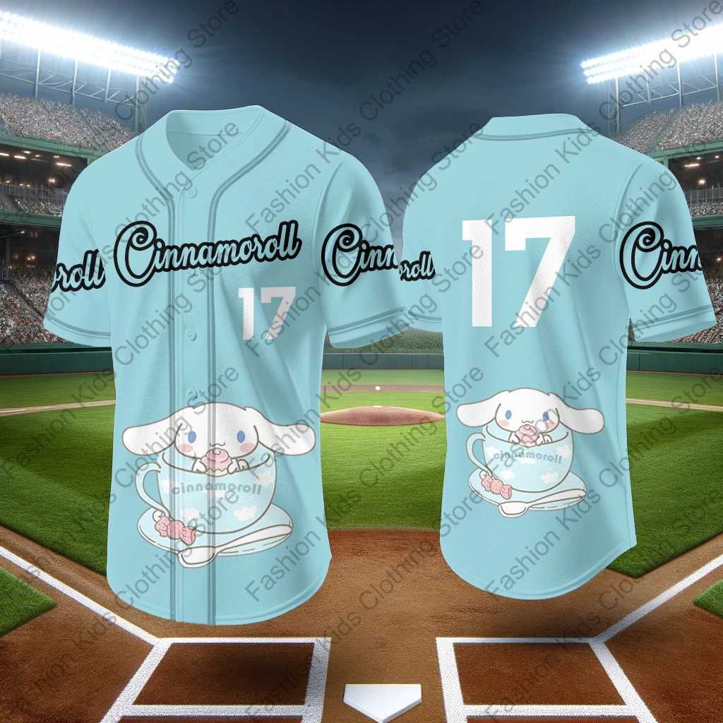 Sanrio 2024 New Baseball Jersey Cute Cinnamoroll Printed Kids Adults Fashion Cartoon Buttons Baseball Uniform Kids Tops Clothingw250621
