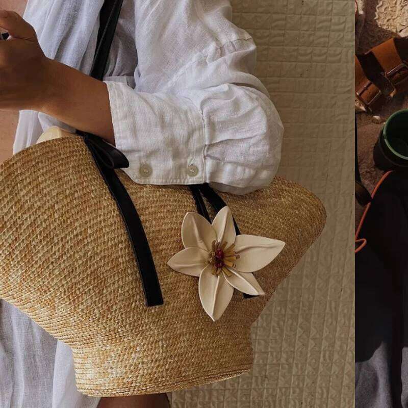 Straw Woven Handbags For Women Handmade Travel Seaside Beach Summer New Handle Bucket Shopping Tote Bag Basket Bolsa