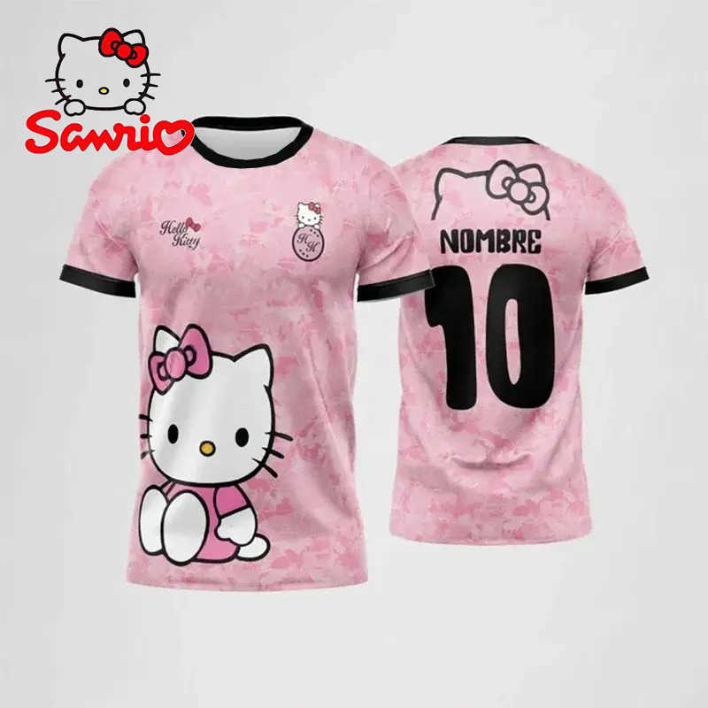 Sanrio 2025 Miniso Sanrio Cartoon New Childrens And Adult Sports Shirt Hello Kitty Breathable Quick Drying Men Women Fashion T-Shirtw250621