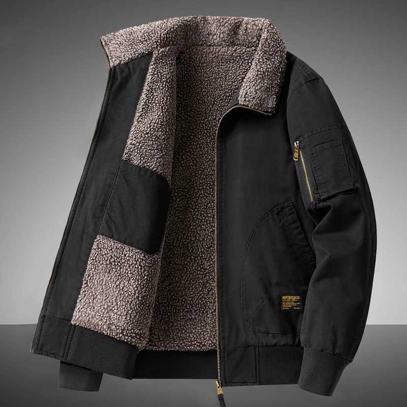 Warm Cotton Clothing Mens Lambs Wool Jacket Autumn Winter Solid Color Fleece Workwear Plus Size Outdoor Travel Lapel Coat Men XJ250621