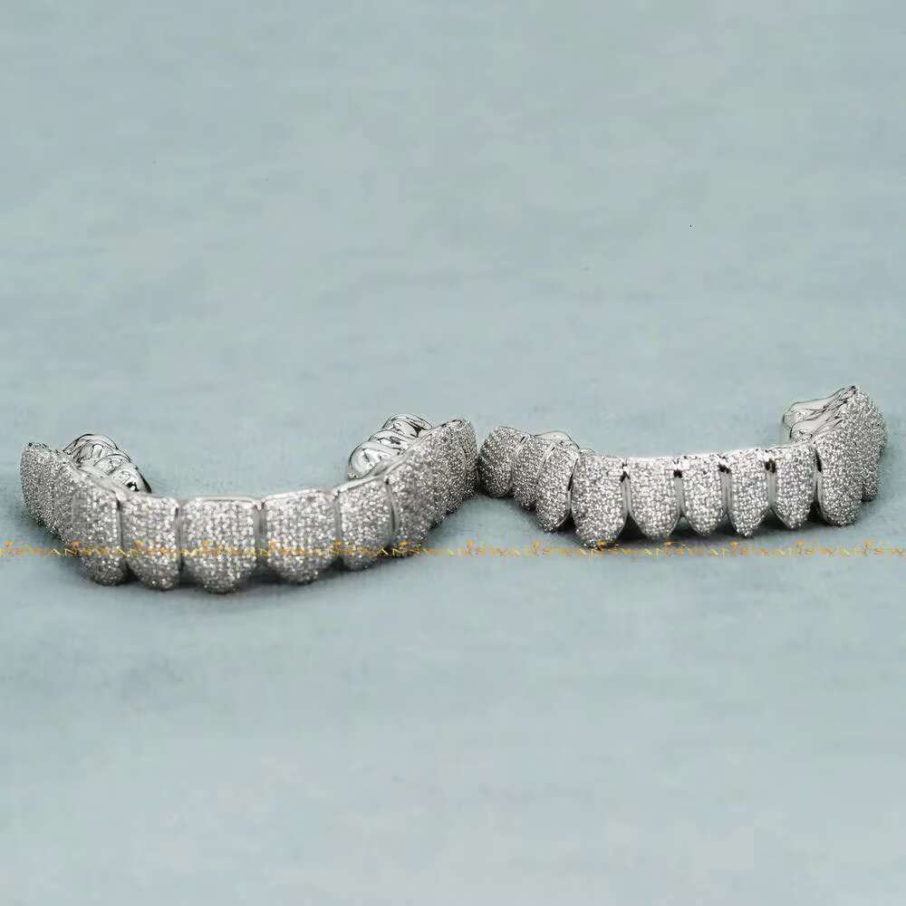 Iced Out Micro Prong Teeth Grillz Moissanite Diamond 925 Sterling Silver for Men Rapper Wholesale Jewelry