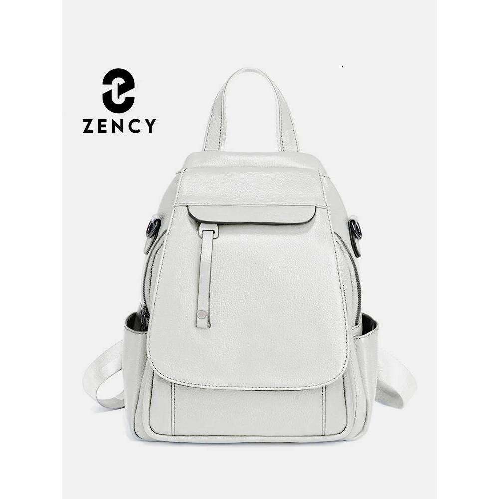 Zency Genuine Leather Women's Fashion Backpack High Quality School Travel Shoulder Bags Satchel Rucksack Multifunctional Pockets