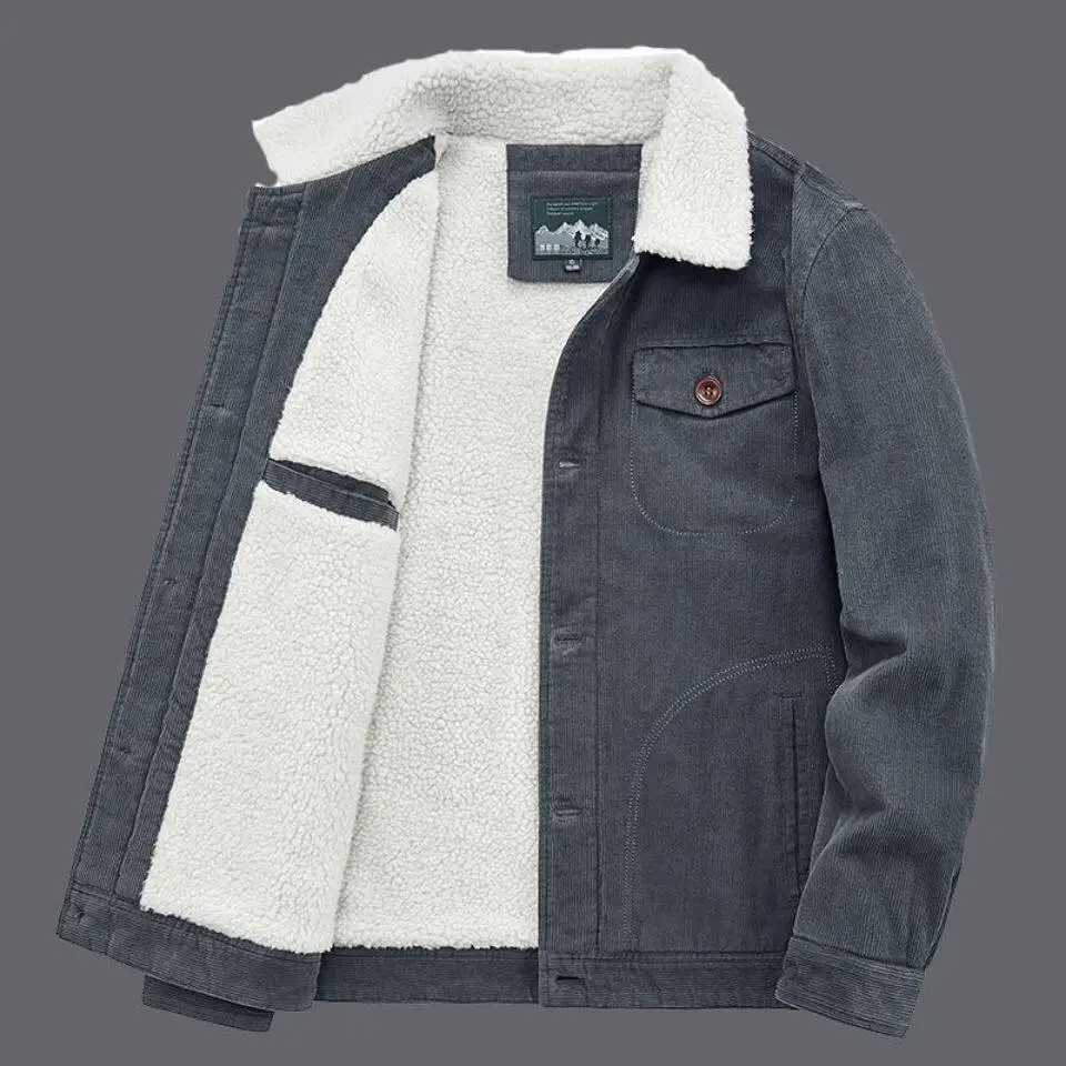 Corduroy Jacket Men Winter Thick Warm Parkas Coats Male Casual Multiple pockets Oversized Fleece Jackets Mens Solid Clothing XJ250621