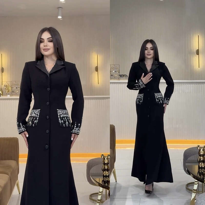 Long Dress New Celebrity Fashion Heavy Beaded Rhinestone Blazer Collar Bandage Gown Long Dress Sexy Long Skirt