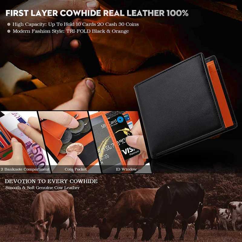 Wallets Mens Slim RFID Blocking Genuine Leather with Coin Pocket 2 Banknote Compartments 10 Holders Wallet for Men Z250621