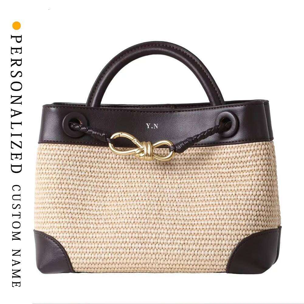 Summer butterfly rope knot Rafia cowhide leather handbag fashion one-shoulder crossbody bag supports custom gold hot stamping designer luxury tote pur