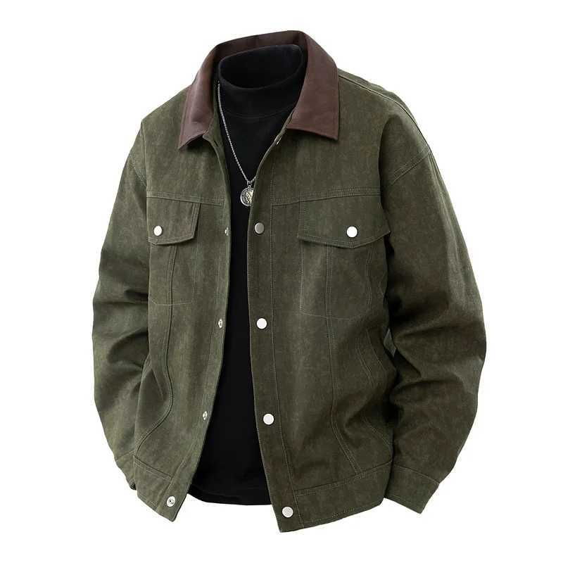 2025 Spring New Fashion Brand Fashion Casual Jacket Mens Windproof Waterproof Jacket Wash Tie Dyed Cotton Vintage Leather Lapel XJ250621