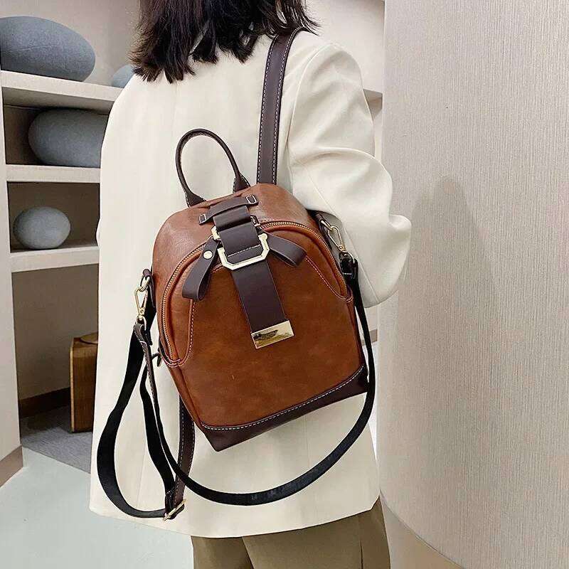 Vintage Patchwork Women Backpack Small Design Female Shoulder Bag Ladies Totes PU Leather Schoolbag Backpacks Bagpack