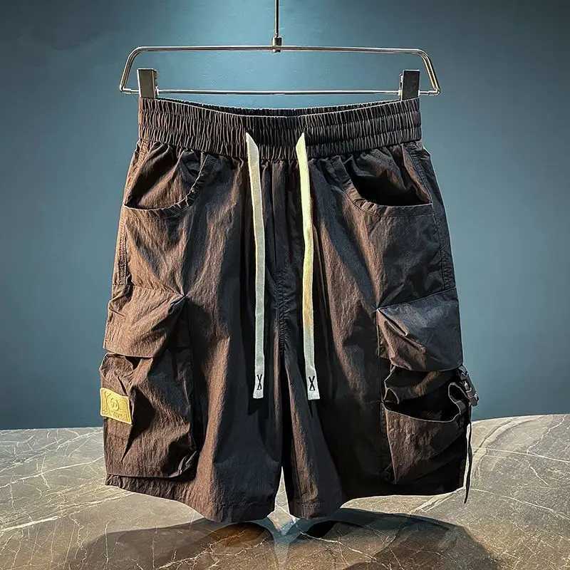 Mens Bermuda Cargo Shorts Solid Elastic Waist Quickly Do with Draw String Male Short Pants Distressed New in 2025 Fashion Shorts W250621