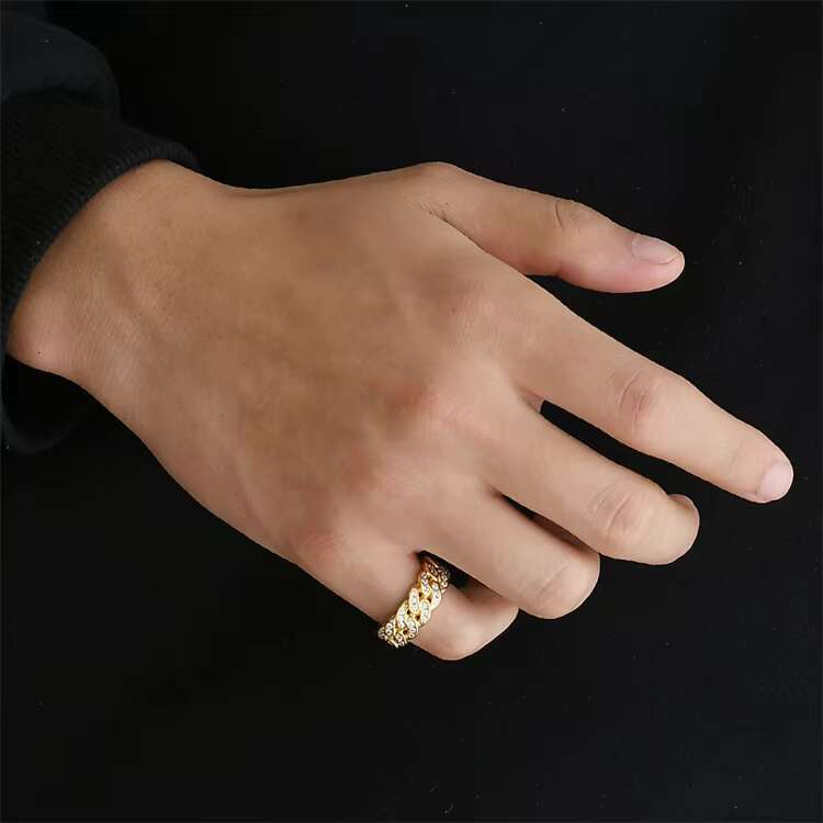 Iced Out Cubic Zirconia Cuban Ring Men Women Gold Plated Miami Cuban Link Chain Ring CZ Diamonds Finger Ring