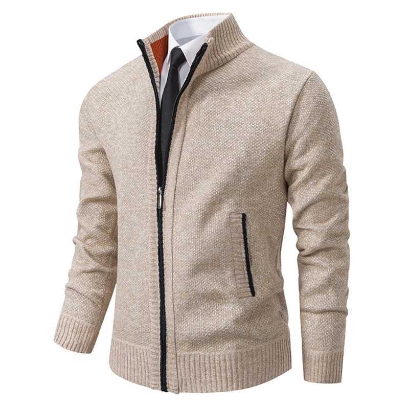 Autumn And Winter New Mens Casual Sports Coat Solid Color Stand Collar Sweater Grab FLeece Warm Zipper Cardigan Z250621