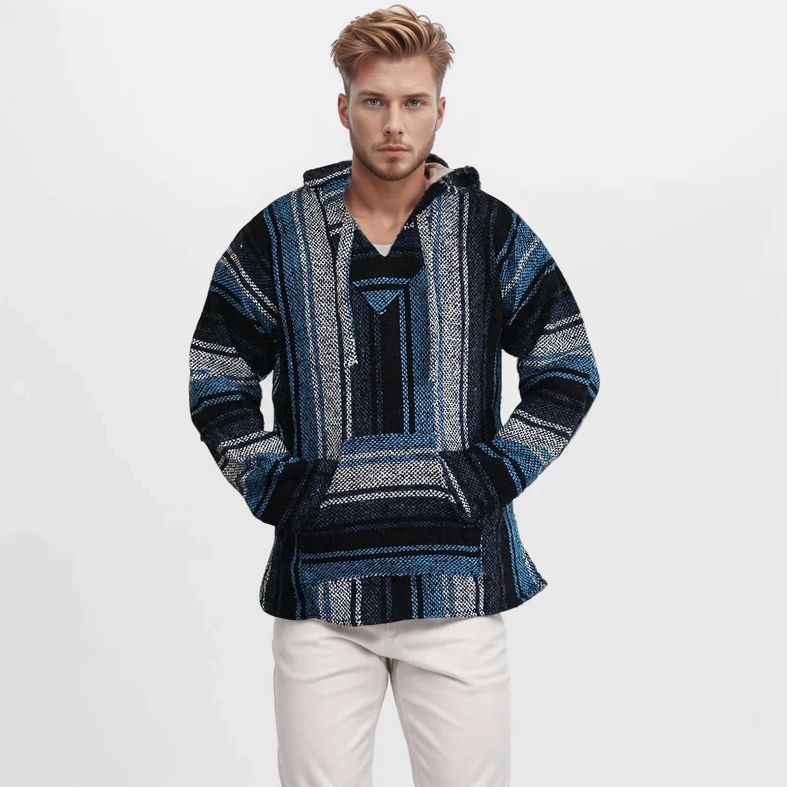 3D Print Hippie Hoodie For Men Ethnic Style Pullover Hooded Sweatshirt Drawstring Pocket Hoodies V Neck Men Streetwear Hoodies Z250621