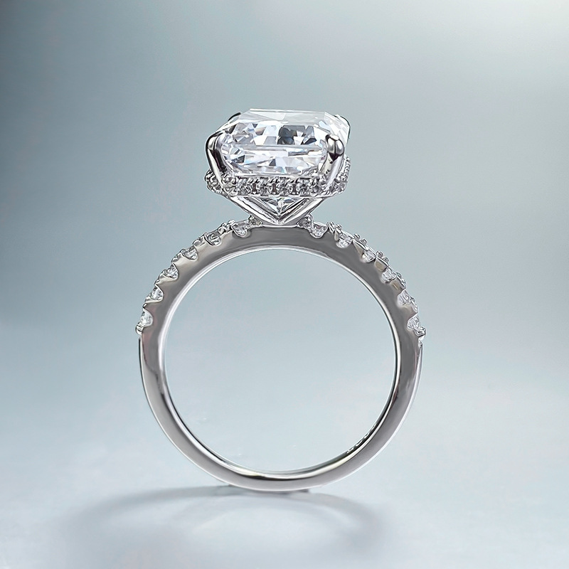 New S925 silver jewelry - Trendy "In Style" everyday simple 9*13mm rectangular white diamond ring for women14K yellow Gold Radiant Cut Lab G