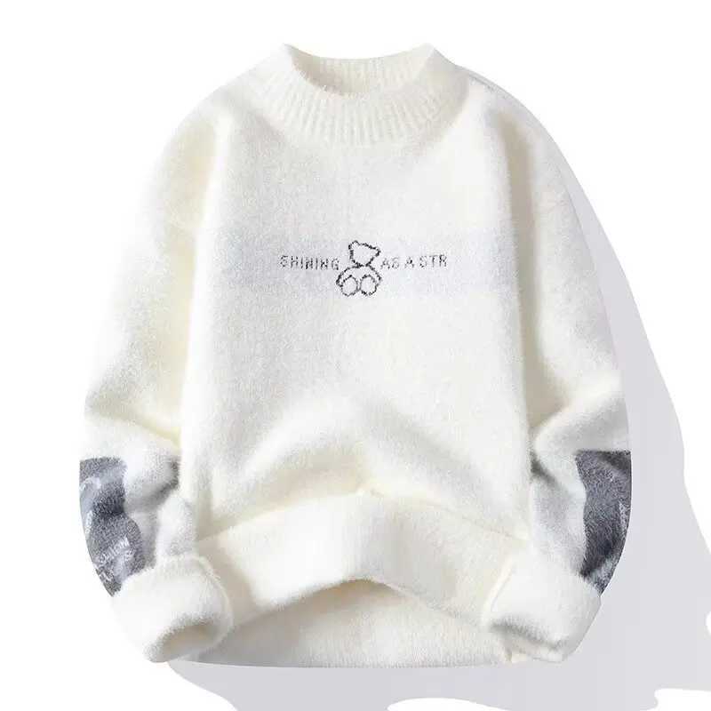 Men Winter Warm Black Sweater Pullovers Vintage Knitted Mens Rock Hip Hop Plush O Neck Top Mens Clothing New 2024 Z250621