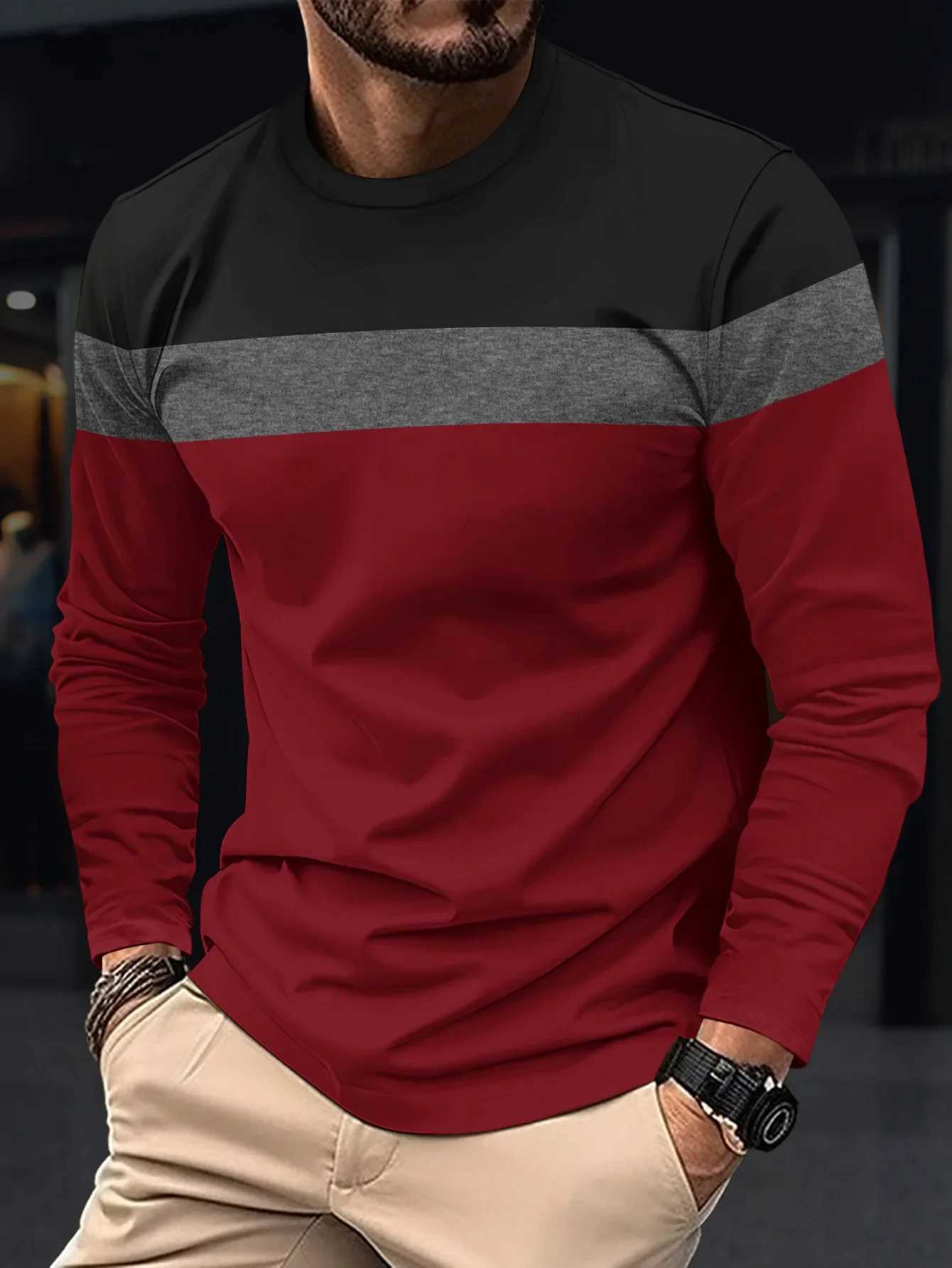 Mens Casual Round Neck T-shirt Breathable Comfortable and Fashionable Long Sleeve T-shirt trendy versatile casual tops XJ250621
