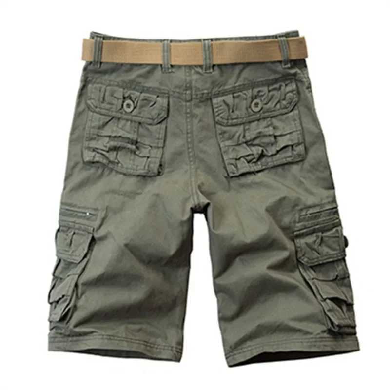 2025 Summer Mens Cotton Cargo Shorts Multi-Pocket Casual Short Pants Male Hiking Loose Solid Jogging Shorts No Belt Plus Size W250621
