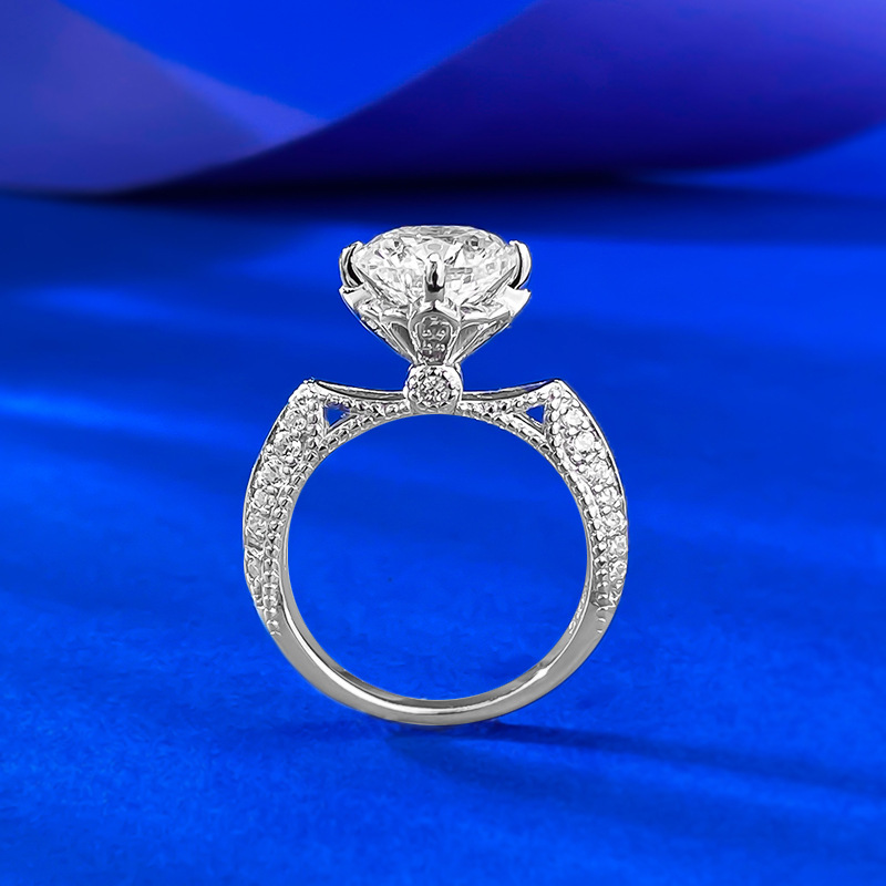 S925 Sterling Silver Court Ring Engagement Sparkling 2.5 Ct Moissanite Ring
