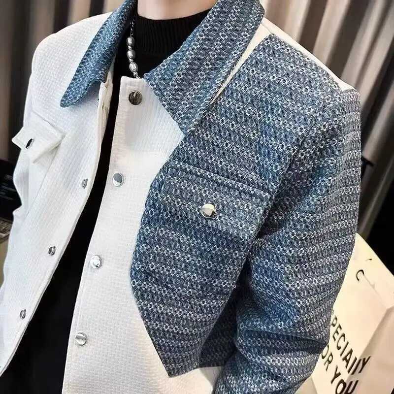 Trendy Mens Jacket Coat Slim Loose Fit Spring Autumn Casual Long Sleeve Flip Collar Color Contrast Spliced Design YouthXJ250621
