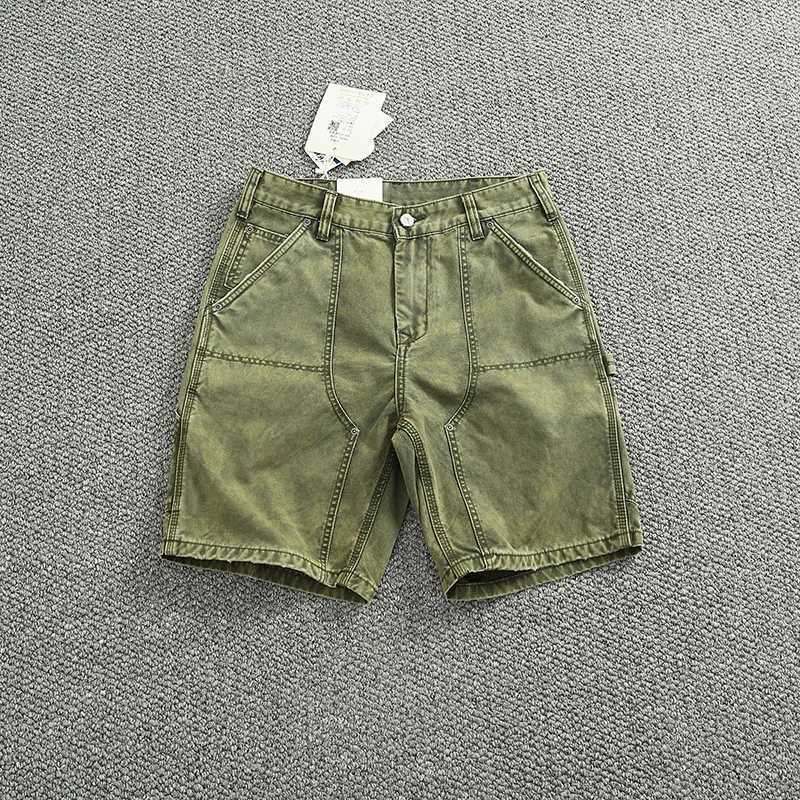 Distressed Heavyweight Washed Logger Workwear Shorts for Men 00% Cotton Retro Casual Trendy Brand Summer Mid-Length Cargo Pants W250621
