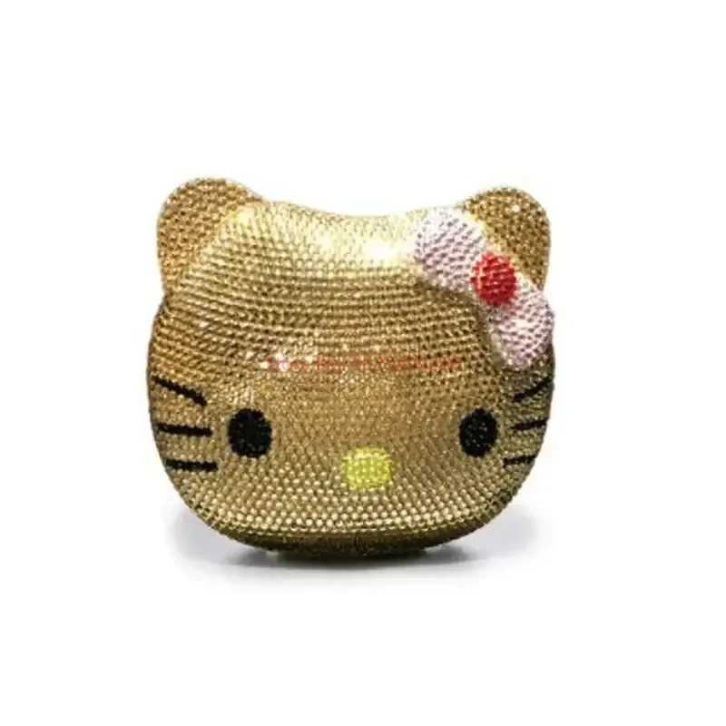 Sanrio Hello Kitty Anime Cartoon Shape Rhinestone Cartoon Full Of Diamonds Dinner Bag Handmade Diamond-set Ladys Clutch Christmas Giftw250621